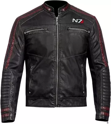 Mass Effect 3 N7 Commander Shepard Stylish Motorcycle Biker Black Leather Jacket • $89.99