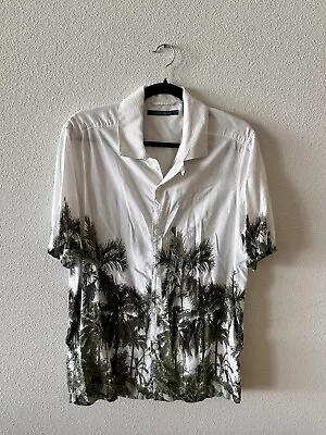 Perry Ellis Shirt Adult Medium Beach Palm Pattern Button Up Short Sleeve • $11.99