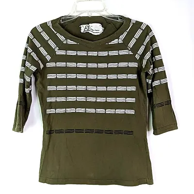 Easton Pearson Army Green 3/4 Sleeve Knit Shirt Top Women Size Small 4 6 • $18