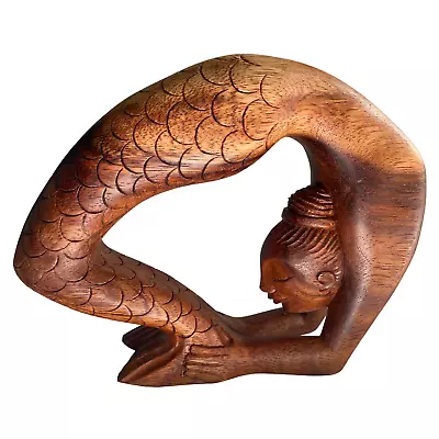 Yoga Mermaid Statue Yoga Pose Asana Wood Carving Handmade Balinese Art Sculpture • $65.88