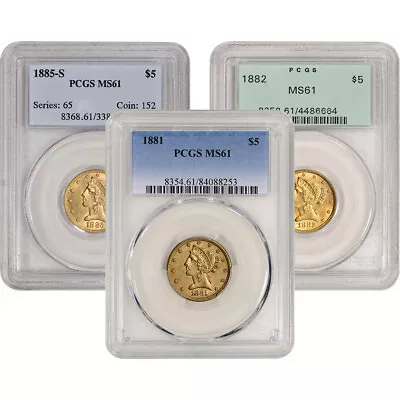 US Gold $5 Liberty Head Eagle - PCGS MS61 - Random Date And Label • $647.23