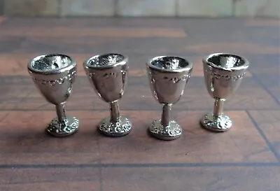 1:12 Dolls House Miniature: 4pcs Metal Wine Goblets Cups (Gold Or Silver) 7x14mm • £5