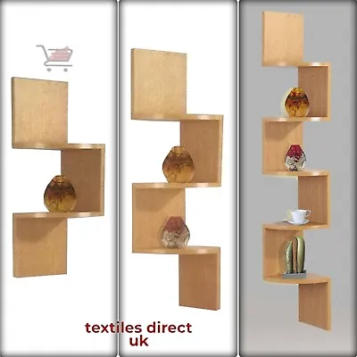 Corner Shelf Wall Mount Tier Zig Zag Rustic Wood Floating Shelves Book 2 / 3 / 5 • £15.95