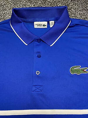 Lacoste Sport Polo Mens 4XL FR 9 Big Stripe Blue Croc Gator Contrast Collar • $39