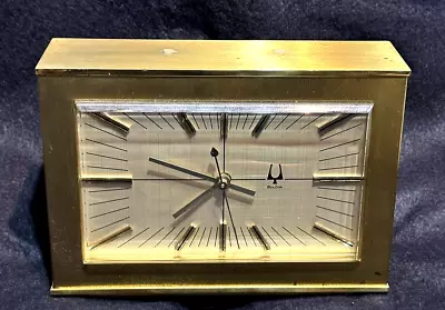 Vintage 1970's Bulova Accutron Desk / Table Clock Heavy Brass Case • $60