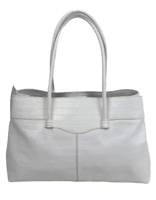 Roomy Maxx New York White Croco Genuine Leather Shoulder Bag Tote Handbag Purse • $42