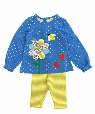 Mini Boden Baby GIRLS Appliqué LONG SLEEVE Dress&Leggings Set RRP £32 BRAND NEW • £13.99