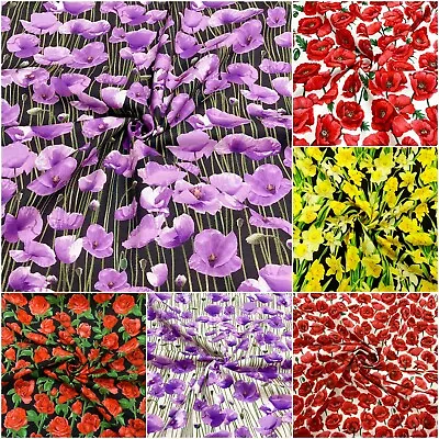 Realistic Flowers Fabric Floral Spring 100% Cotton Patchwork Craft Dressmaking • £3.80