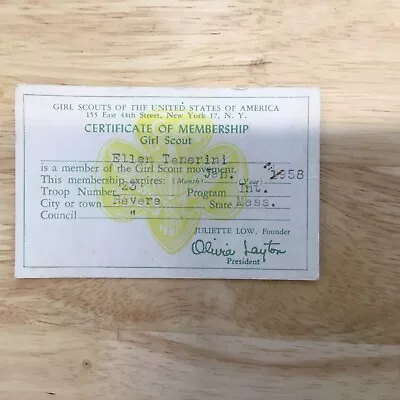 Vintage Girl Scout Certificate Of Membership • $6