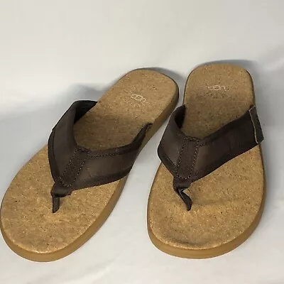 UGG Mens Seaside Flip Flops Chestnut Leather Thong Sandals 1020073 Size 7 New • $55