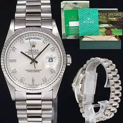 DIAMOND Rolex President Day Date 18239 Double Quick Set White Gold Watch Box • $15992.13