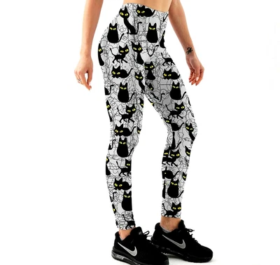 £15.20 • Buy 1 Black Cartoon Cats Women Leggings High Waist Activewear Fitness Yoga Pant Gym