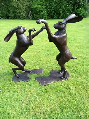 Bronze Boxing Hares Large Garden Fighting Hares Sculpture Figures Hare Statues • £2100