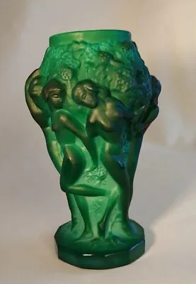 Curt Schlevogt - VTG Art Deco Nudes Green Malachite  Ingrid  VaseCzech Republic • $269