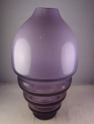 Vintage Laslo Mikasa Deco Style Large Art Glass Vase Lavender W/White Opal • $224.99