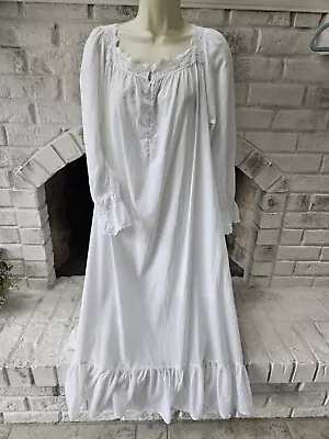 Vintage Victoria Secret Cotton Nightgown M Long Prairie Ruffle Lace • $67.99