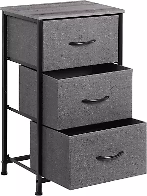 Small Nightstand Dresser 3 Drawer Fabric Storage Bins Organizer Gray • $27.26
