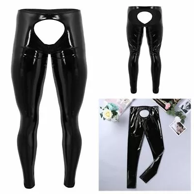 Men's Shiny Long Pants Patent Leather Open Back And Open Pouch Tight Trousers • $20.07