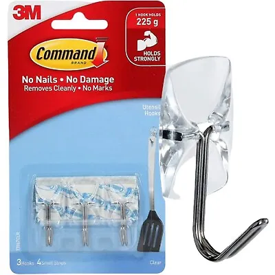£3.99 • Buy 3M Command Small Wire Hooks 3 Pack Clear Damage Free Hanging Up To 225g 