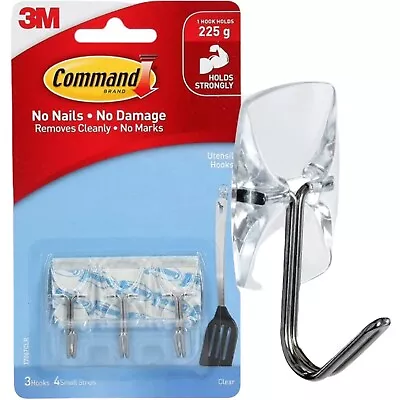 £3.99 • Buy 3M Command Small Wire Hooks 3 Pack Clear Damage Free Hanging Up To 225g 