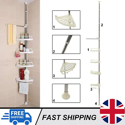 £13.79 • Buy 4 Tier Shower Corner Rack Shelf Telescopic Bathroom Kitchen Storage Organiser UK