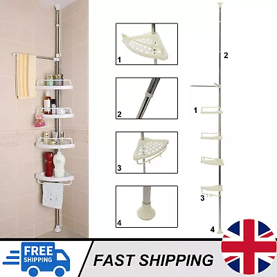 £13.79 • Buy 4 Tier Shower Corner Rack Shelf Telescopic Bathroom Kitchen Storage Organiser UK