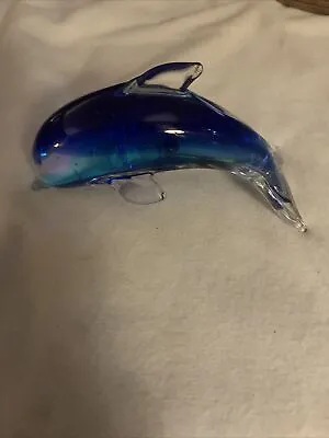 Vintage Murano Venetian Hand Blown Art Glass Dolphin Figurine Cobalt Blue Clear • $34.20