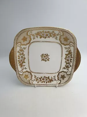 Vtg Meito China Japan Cake Sandwich Double Handled Plate Hand Painted Gilt Flora • £18.99