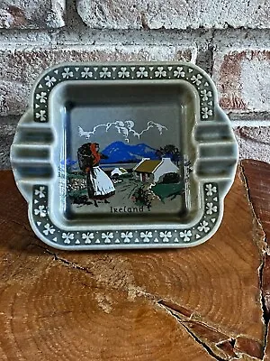 Vintage Wade Irish Porcelain Ashtray 6  Square Green Shamrocks Porcelain Ashtray • $19.95