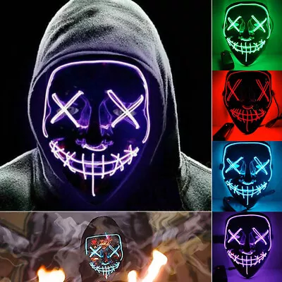 Mask Halloween Led Light Up Costume Cosplay Neon Purge Stitches Party Wire Mask • $13.39