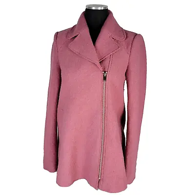 Zara Trafaluc Jacket Womens S Mauve Notch Collar Zip Up Wool Blend Slash Pockets • $34.95