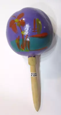 Vintage 1990's Hand Painted Purple Gourd Mexican Maraca Music Shaker Wood Handle • $15