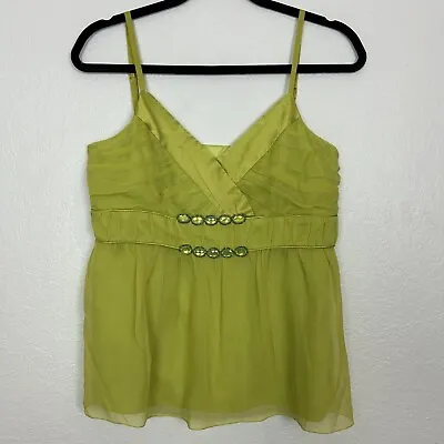 Spencer Jeremy Silk Top Medium Babydoll Blouse Neon Green Top Y2K Shirt Jeweled • $13.99