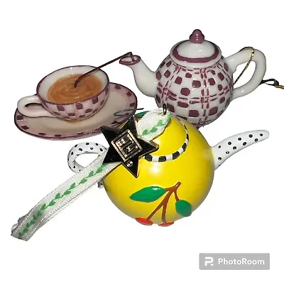 Vintage Teapot Ornaments Mary Engelbreit Collection 2” 1993 & Roman 2 Teapots • $29.98