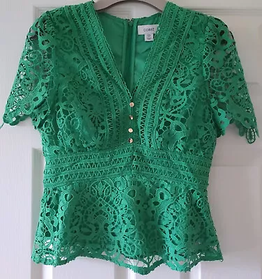 Coast Peplum Style V Neck Green Lacy Top Size 10 Worn Once • £10.99