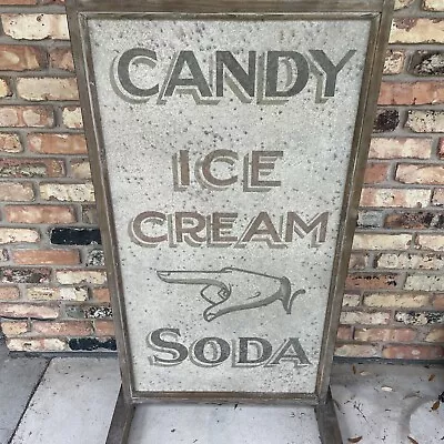 Antique Sign Painted CANDY-ICE CREAM-SODA-Particle Board? 42 X 24” 1920’s/30’s • $199.99
