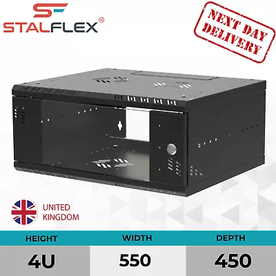 4U 19  Server Rack Data Cabinet - Wall Mounted Black Server Rack Network Co • £56.95