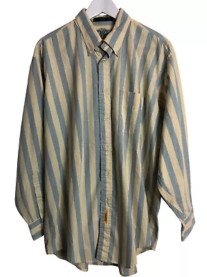 $26 • Buy Vtg BD Baggies Mens Button Shirt Size L Striped Long Sleeve Blue Yellow Casual