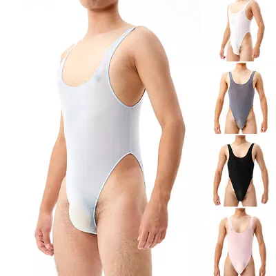 Mens Leotard Mesh Jumpsuit U Neck Lingerie See Through Bodysuit Sleeveless  • £5.50