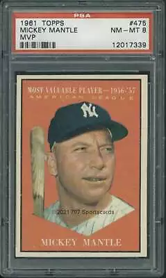 1961 Topps #475 Mickey Mantle PSA 8 Yankees  (7339) • $1890