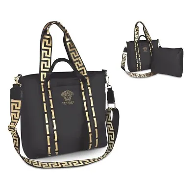 Versace Parfum Medusa Faux Leather Shopping Tote Shoulder Bag Black/Gold Key New • $271.73