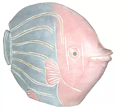 VTG Folk Art Pottery Fish Faded Denim Blue And Soft Mauve Decor 10 X 8 X 2 • $7.86