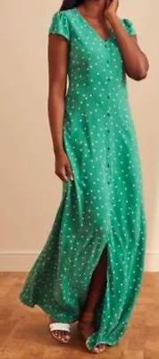 Long Tall Sally Maxi Dress Green Polka Dot Flutter Short Sleeve US Size 12 UK 16 • $38