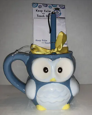 Worlds Best Teacher Blue Owl Mug Keep Calm And Teach On Notepad Pen Gift  Set • £12.52