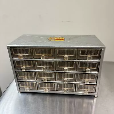 VTG AKRO MILS Haz Bin Jr. Metal Small Parts Cabinet W/ 16 Drawers Machinist Box • $48.95