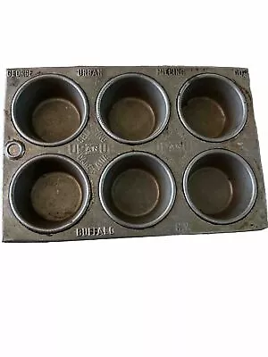 Antique Vintage Muffin 6 Hole Pan George Urban Milling UP AN UP Cupcake Baking • $9.89