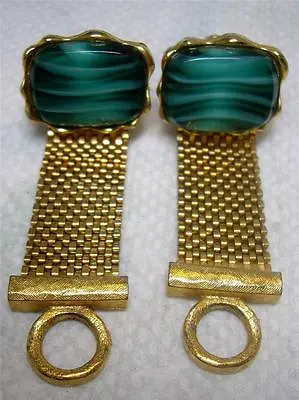 Vintage - Dante Golden Wrap Type Cufflinks W/ Green Oval Imported Stones - W/Box • $25
