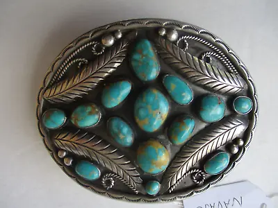 Vintage Mertle House Navajo MH Sterling Turquoise Native American Belt Buckle • $745