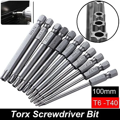 11pc Torx Screwdriver Bit Set 100mm Long T6-T40 Star Head Temper Proof Security • $14.99