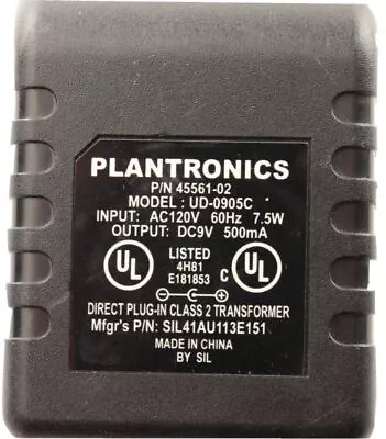 Genuine Plantronics Class 2 Transformer UD090050C 45561-02 DC9V 500mA 12W • $8.92
